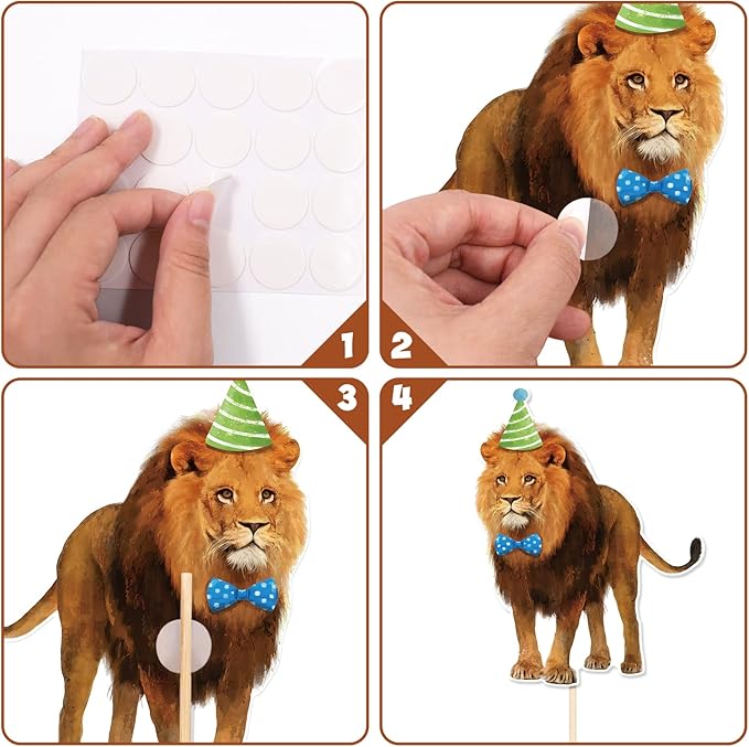 Safari Animals Party Decorations Jungle Animal Centerpiece Sticks Cutouts Table Toppers for Birthday Baby Shower Party Supplies Set of 24