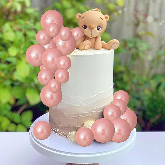 Gyufise 30Pcs Balls Cake Toppers Ball Cake Picks Foam Ball Shaped Cupcake Toppers Mini Balloons Baby Shower Cake Decorations for Wedding Enaggement Bridal Shower Birthday Party Supplies Rose Gold
