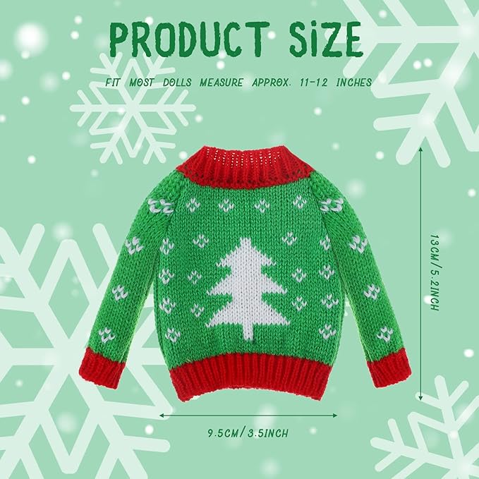 Aoriher 3 Pcs Christmas Doll Clothes Christmas Accessories Outfit Small Sweater Set Knitted Clothing Elk Xmas Santa Tree Snowflake Xmas Doll Accessories(Natural Style)