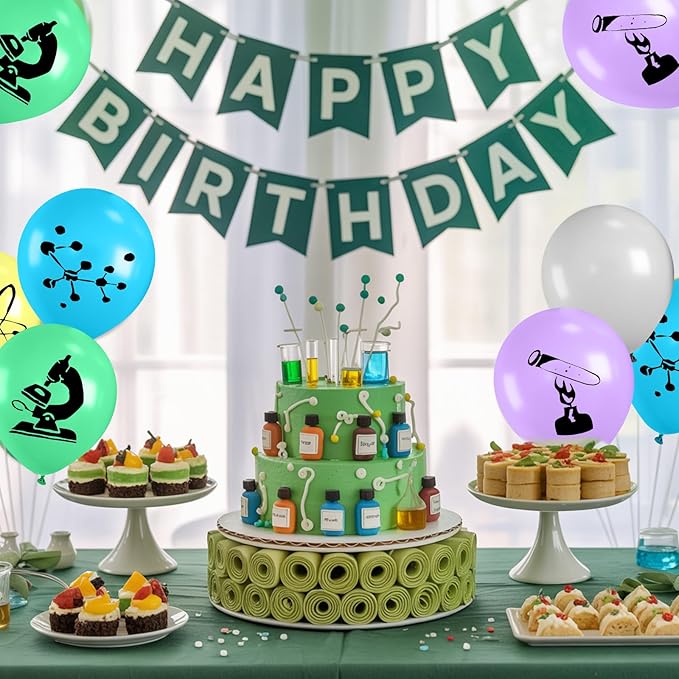 Science Party Balloons, 12 Inch Gray Light Yellow Green Purple Confetti Balloons for Boys Scientist Lab Birthday Party Baby Shower Classroom Decorations