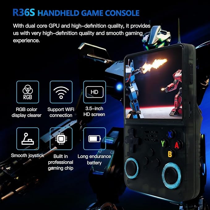 New Upgraded R36S Retro Handheld Video Game Console Linux System 3.5 Inch IPS Screen Portable Pocket Video Player 128GB Games, 21 Emulator (Black )