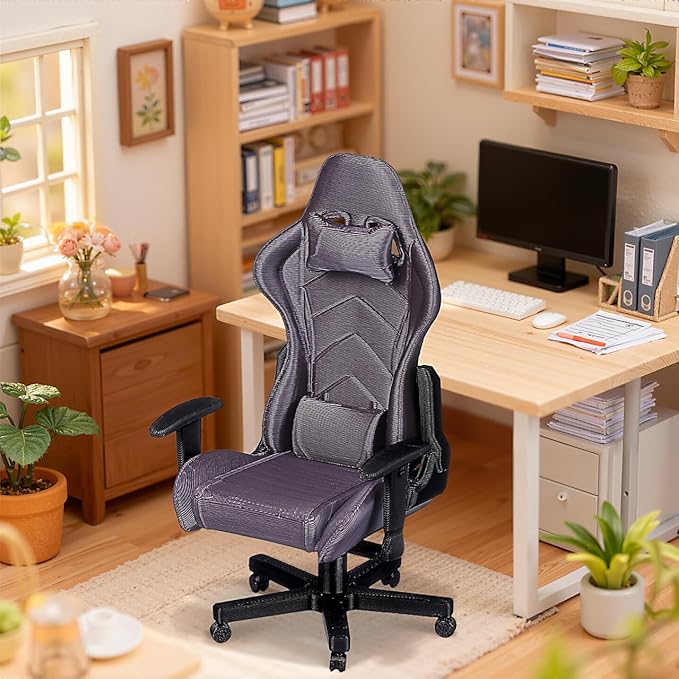 1:12 Scale Miniature Gaming Chair - Doll Computer Chair Model Decor Dollhouse Furniture Accessories for Gamer Collectors, Mini Office Decor & Micro Scene Prop
