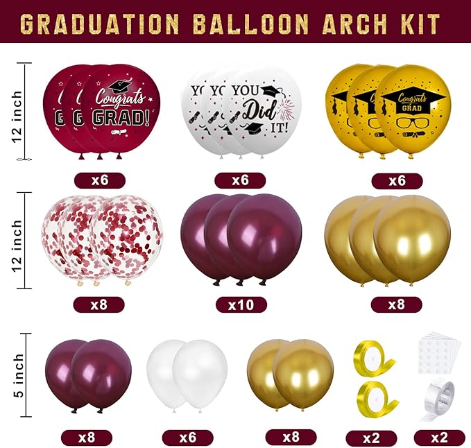 Graduation Decorations Class of 2026 - Maroon and Gold Graduation Decorations - Balloons Boxes with Letters 2026 GRAD So Proud of You, Congrats Grad Party Decorations for Any Grades