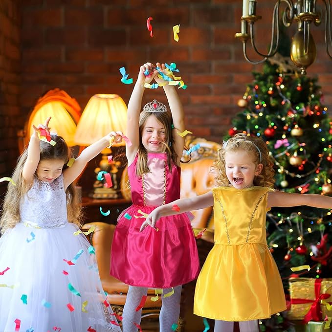 Girls Princess Dress Up Trunk, Pretend Play Costumes Princess Role Play Set 15pcs Girls Dress up Clothes for Toddler Age 3 4 5 6 Years with 4 Tops,4 Princess Dresses Crown Necklaces