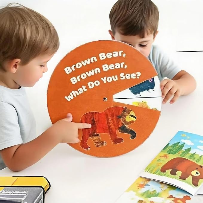 Brown Bear Felt Story Wheel Toy – Montessori Preschool Learning Board for Kids, Interactive Storytelling & Animal Recognition Toy for Early Education, Parent-Child Activities & Classroom Circle Time