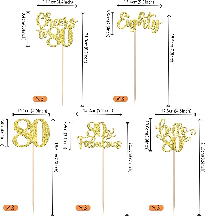 15PCS Happy 80th Birthday Centerpiece Sticks Hello 80 Fabulous Table Flower Centerpieces Sticks Eighteen Cheers to 80 Years Floral Decoration for Happy 80th Birthday Party Centerpieces Sticks Gold