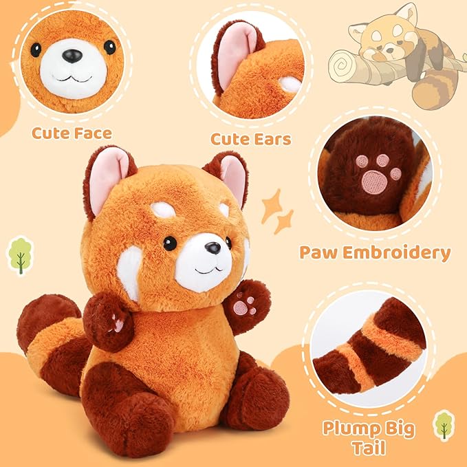 Big Red Panda Plush Toy - Red Panda Stuffed Animal Gift for Girlfriend, Kids Birthday - 13.7"