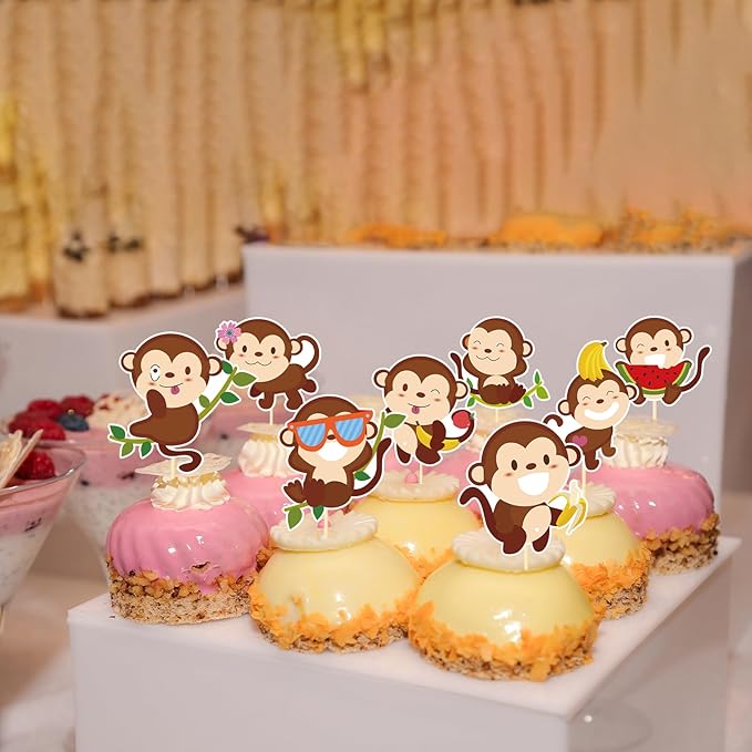 Monkey Birthday Party Decorations - 40PCS Monkey Cupcake Toppers Decoration Animals Themed Cupcake Picks Decor for Baby Shower Supplies