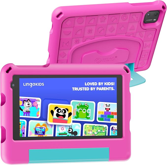 Contixo A7 Kids Tablet with 14 Apps, Lingokids & Epic, 7" HD Screen, Android 15, Parental Controls, WiFi, 3+32GB Storage, al Tablet for Kids Ages 3-12, Boys & Girls Gift, Pink