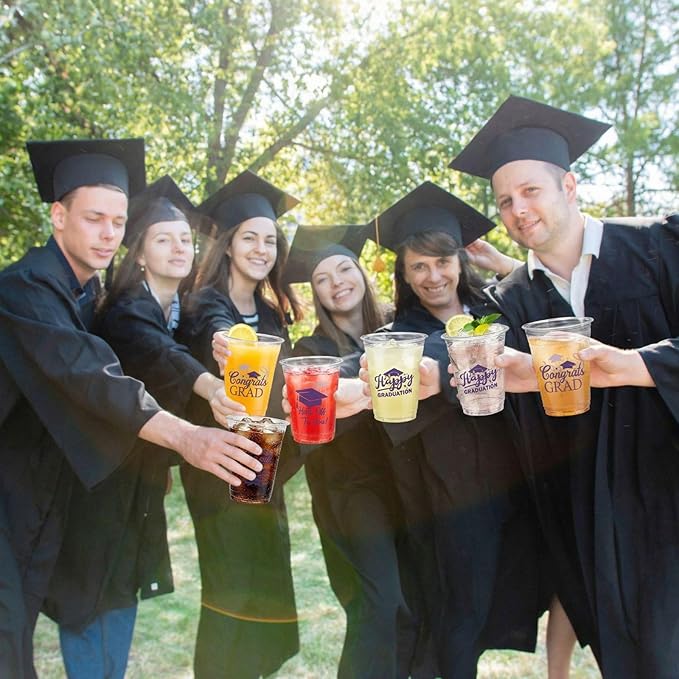 Eaasty 200 Pcs 12oz Graduation Cups 2026 Disposable Plastic Cups for Class of 2026 Graduation Party Congrats Grad Elegant Party Supplies Tableware Decorations (Purple)