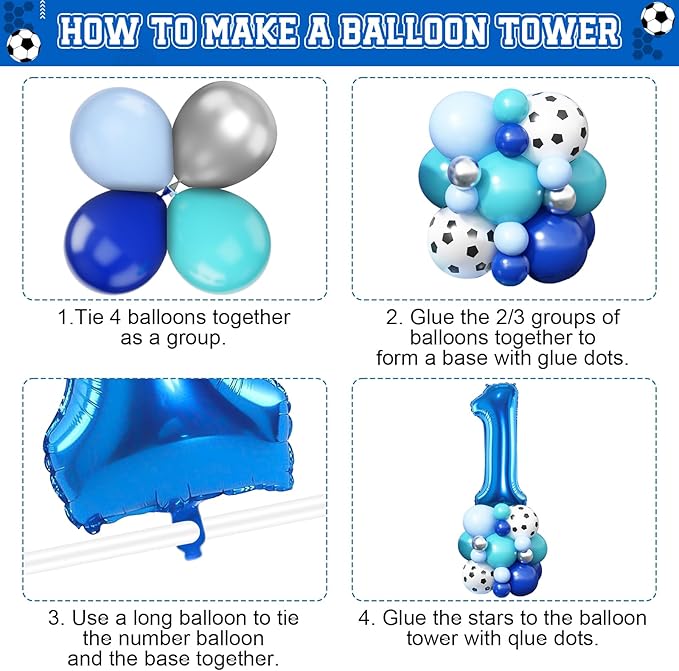 11th Birthday Soccer Party Decoration for Boys, 11th Soccer Birthday Balloons Arch with Royal Blue Teal Light Blue Balloon Garland Kit Large Number 11 Balloon for 10th Football Birthday Party Supply