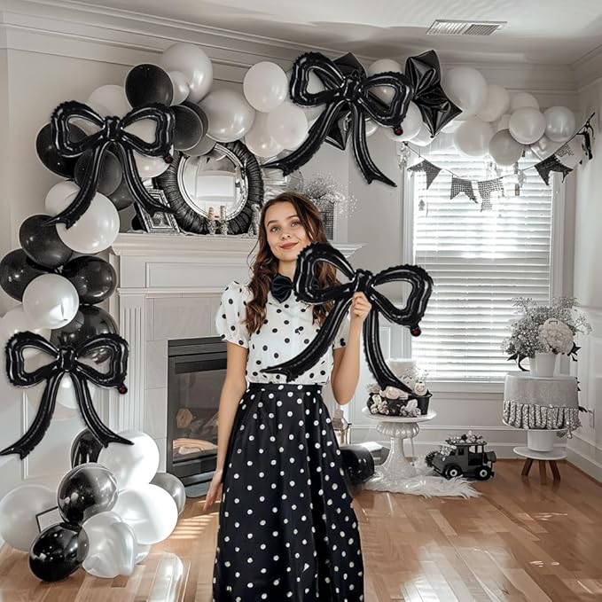 5 Pcs Black Bow Balloons Bow Party Decorations for Girl Women Black Bow Birthday Decorations Giant Foil Balloon for Baby Shower Bridal Engagement Wedding Decor Bachelorette Party Supplies