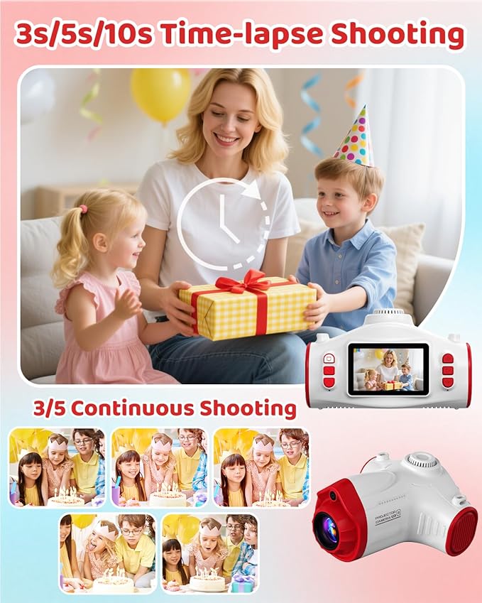 3 in 1 Kids Camera with Projector, 1080P Digital Video Camcorder, 48MP Photo Camera, Portable Toddler Camera Christmas Birthday Travel Gift Toy for Boys Girls Age 3 4 5 6 7 8 9 10 11 12, White