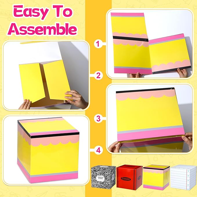 Back to School Party Decoration Balloon Box Sets Includes Pencil Crayon Notebook Line Drawing Balloon Boxes with School Bus Book Globe Ruler Large Cards for Teacher Props Pencils Photo Prop Supplies