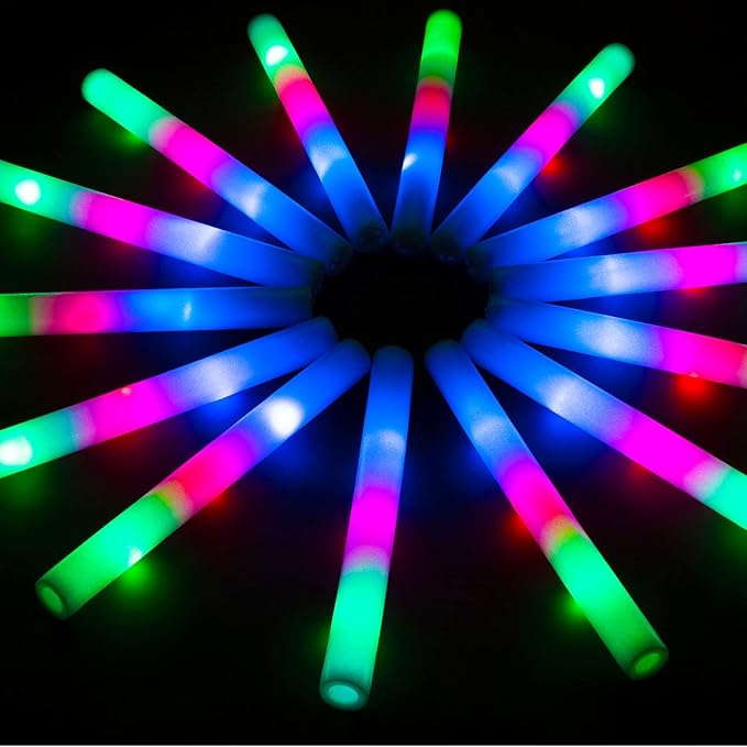 28PCS LED Foam Glow Sticks, Foam Light up Sticks Bulk Party Pack with 3 Modes Colorful Flashing, Glow in The Dark Party Supplies for Parties, Wedding, July 4th, Birthday, Raves,Concert,New Year