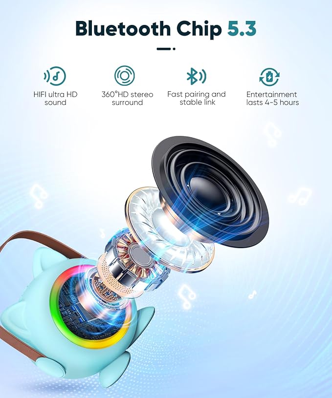Mini Karaoke Machine Toy for Kids, Portable Karaoke Machine with 2 Wireless Microphone for 4,5,6,7,8,9,10,11,12+ Years Old Christmas Birthday Gifts Girls Boys (Blue)