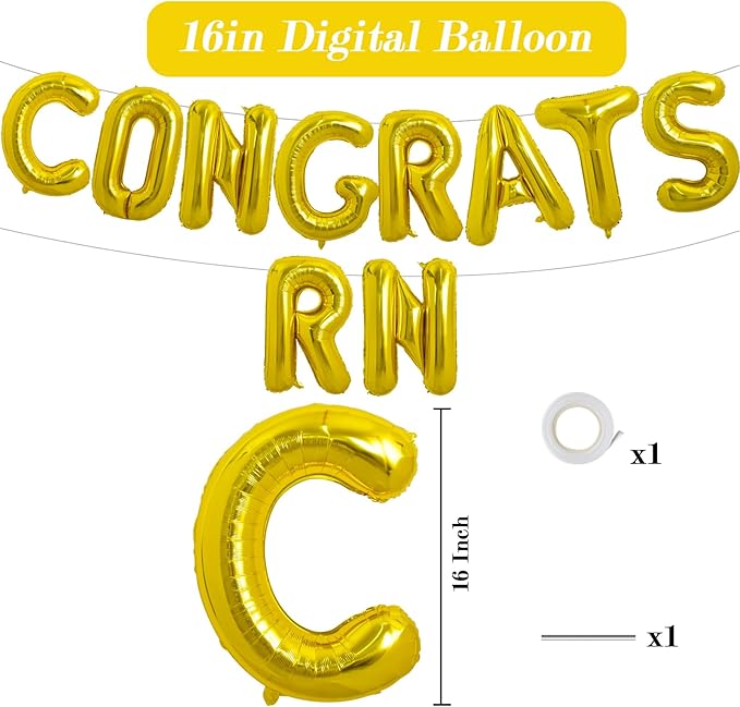 TONIFUL 2026 Nurse Graduation Decorations Gold Congrats RN 2026 Balloons 16 Inch RN 2026 Banner Class of 2026 RegisteGold Nurse Balloons Decorations 2026 Nursing Graduation Party Supplies
