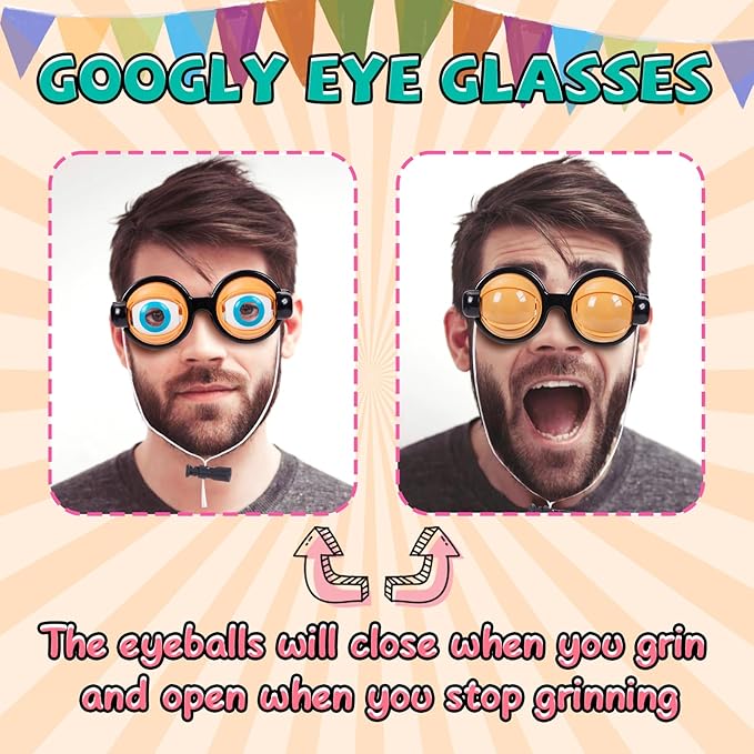 Googly Eye Glasses With Eyes On Them Funny Sunglasses for Adults Funny Glasses for Adults Hilarious Gag Gifts Prank Stuff Silly Crazy Big Eyeball Glasses for Kids Party Toys Accessories Yellow