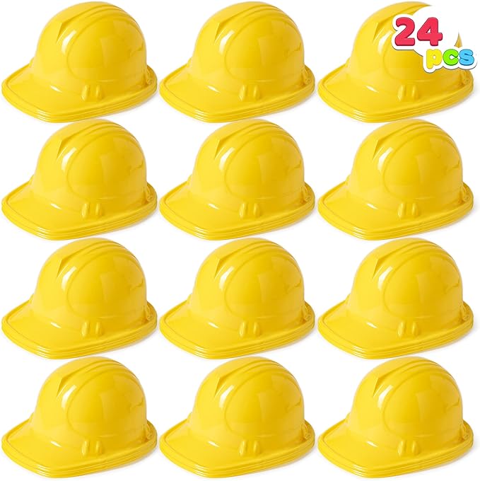 JOYIN 24 Pcs Toy Construction Hard Hats, Soft Plastic Yellow Kids Party Hat, Birthday for Construction Birthday Party, Children’s Engineer,Building Dress Up Hats, Theme Party Favors
