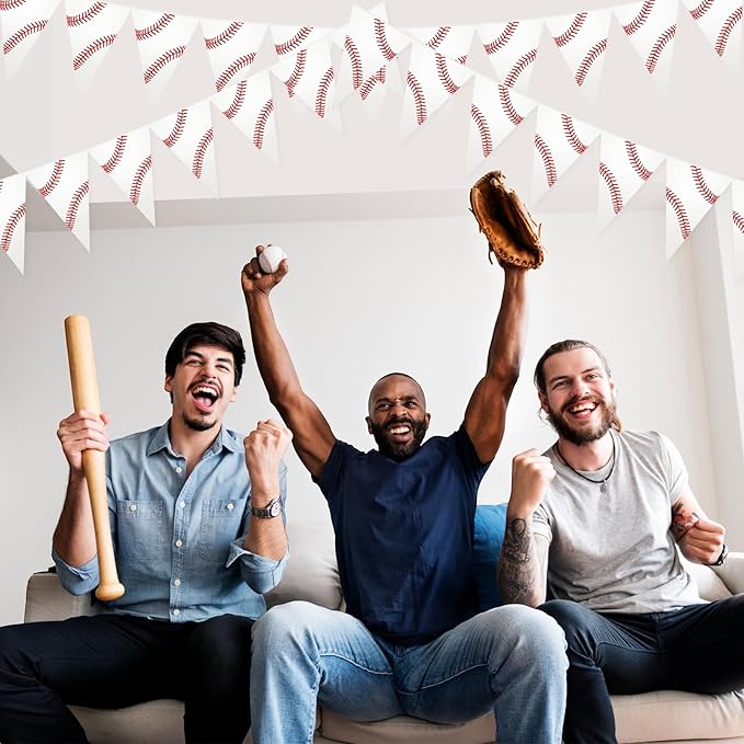 Jetec 5 Pcs 49 Ft Baseball Party Decorations Pennant Banner Pre-Assembled Sport Triangle Flag Bunting Garland for Baseball Birthday Party Supplies Sport Theme Decorations