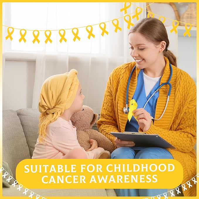 VitalCozy 10 Pcs Ribbon Awareness Banner 13.1 ft Ribbon Garland Cancer Awareness Decor Cancer Free Decorations for Society Events Groups Fundraisers Party Supplies(Yellow)