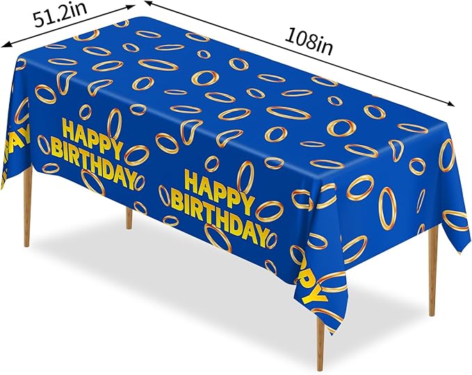 3 Pcs Blue with Gold Ring Print Plastic Tablecloth 108 x 51.2 Inches Table Cover Blue with Gold Ring Party Decor for Boys Girls Birthday Party Supplies
