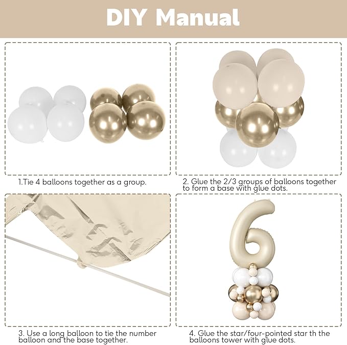 40 Inch Cream Number 6 Birthday Balloon Beige White Sand Number Six Foil Balloon Tower Giant Large Nude Neutral Digit Helium Balloons Stack Stand for Girls Boys 6th Anniversary Party Decorations
