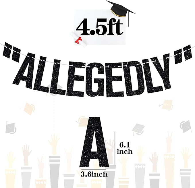 Allegedly Lawyer Banner, Born to Argue/Passed the Bar, Law School Survivor Graduation Party Decorations Supplies, Black Glitter
