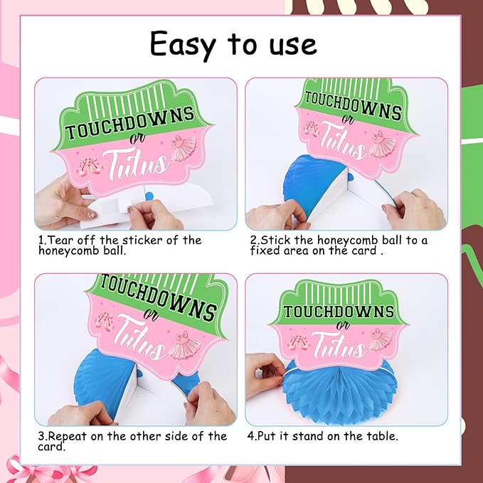 Jollyboom Touchdowns or Tutus Gender Reveal Decorations, 8pcs Ballet or Football Gender Reveal Honeycomb Centerpiece Table Toppers for Girl or Boy Gender Reveal Party Supplies