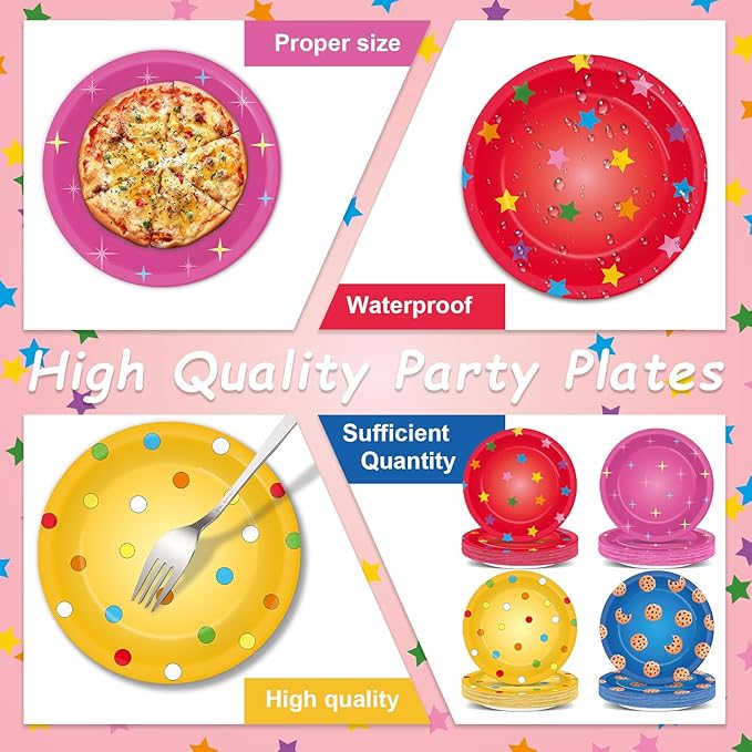 48 Pcs Street Theme Party Supplies Cookies Paper Plates Decorations Cartoon Friends Disposable Dessert Plates 7 Inch Cookie Street Theme Party Decorations for Boys Girls Baby Shower Birthday Favors
