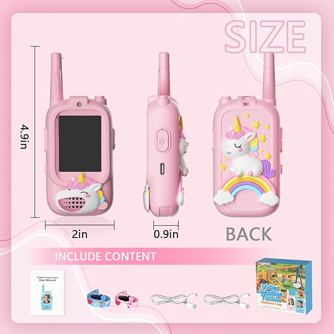 Video Walkie Talkies for Kids, Kids Walkie Talkies with Screen & Voice Changer,1000 Feet Range, 2 Pack Rechargeable Walkies Talkies for Indoor Outdoor Games, Camping, Hiking for Boys Girls