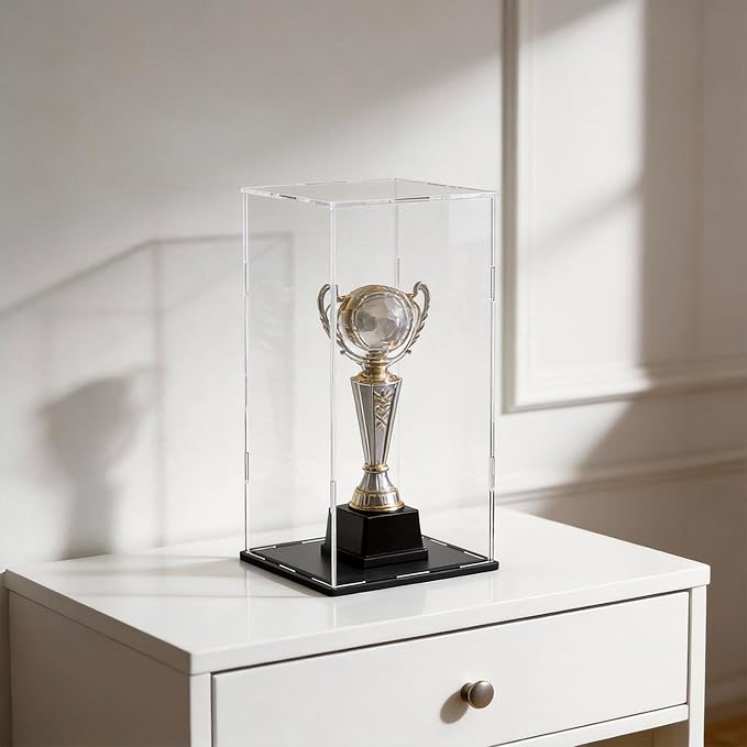 Display Case for Red Wine Bottle, Tall Acrylic Box for showcaseing Trophy, Moulded Figure, Dolls and Collectibles 5 (L) × 5 (W) × 14 (H) inch