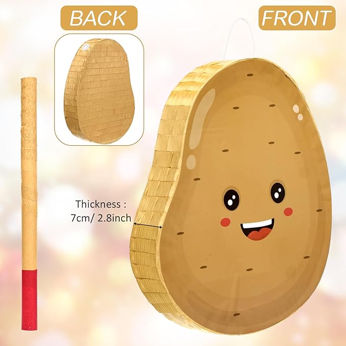 Potato Piñata for Kids Birthday Party 15 x 12 x 2.8 Inches Veggies Theme Piñata with Stick Blindfold and Confetti for Baby Shower Photo Props Cinco De Mayo Fiesta Decoration