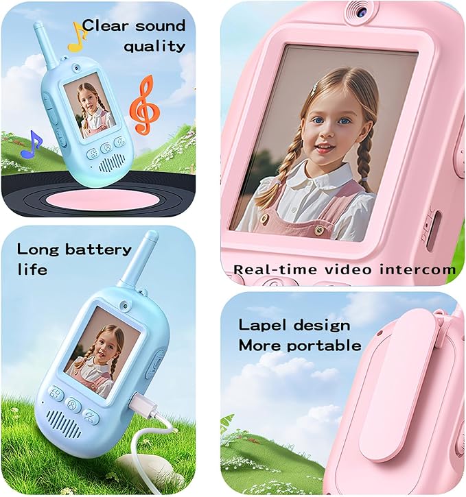 Video Walkie Talkies for Kids Toys with Screen - 2 Pack Handheld Rechargeable Kids Walkie Talkies Long Range Toys for Ages 8-13 5-7, Outside, Camping, Hiking for Boys Girls Ages 3-12 (Blue/Pink)
