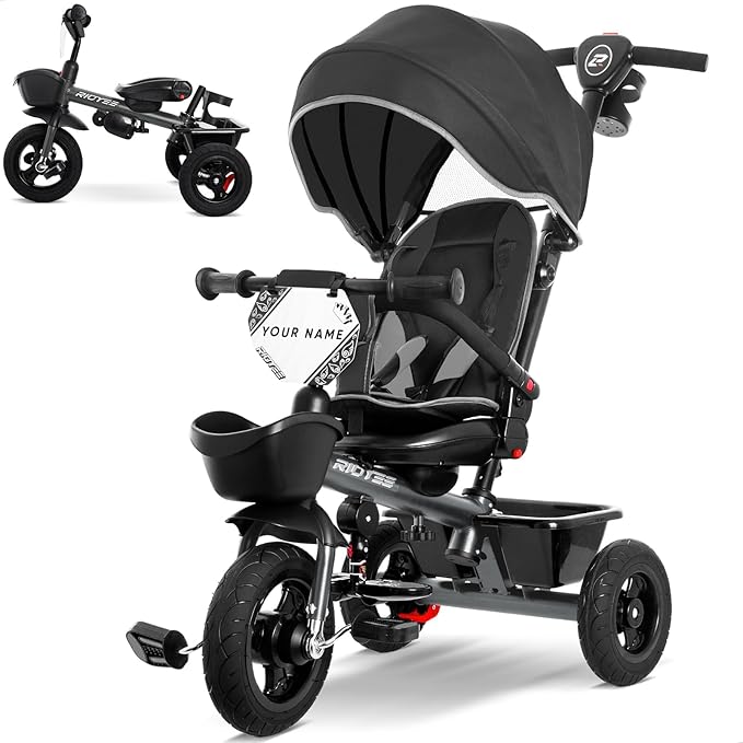 7-in-1 Tricycle for 18 Months to 5 Years, All-Terrain Rubber Tires, Dual Wheel Brakes, Rotatable Seat for Toddlers 1.5-3, Tricycle for 3-5 Years with DIY Stickers, Grey