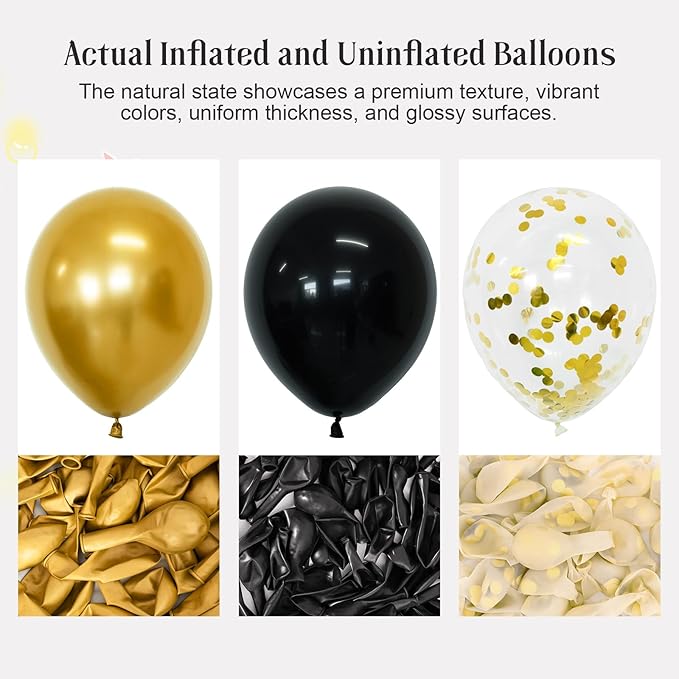 Black and Gold Balloons, 55 Pcs 12 Inch Metallic Gold Balloons Black Balloon Gold Confetti Latex Balloon for Birthday Party Graduation Decoration Baby Shower New Years Wedding Anniversary
