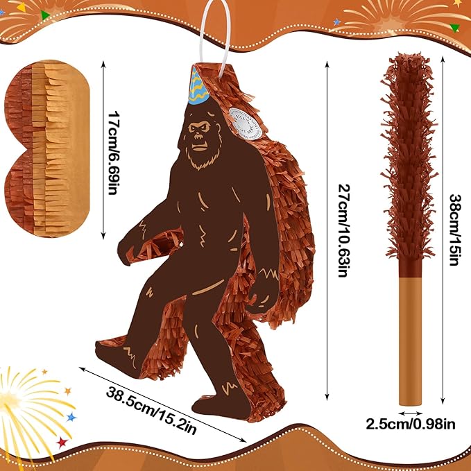 Sasquatch Piñata 3D Gorilla Birthday Decoration with a Blindfold and Bat for Gift Holiday Piñata Party Baby Shower Supplies
