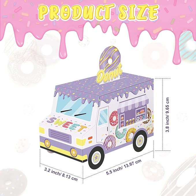 Seajan 24 Pcs Donut Party Favor Boxes - Sweet One Two Truck Treat Goodie Candy Gift Bags for Doughnut Grow Up Theme 1st 2nd Birthday Baby Shower Table Decorations Supplies for Guests