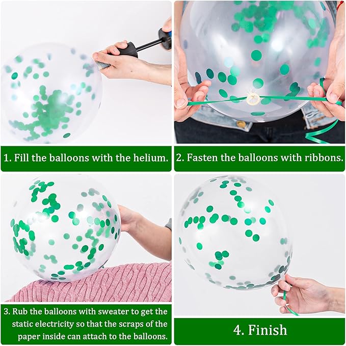 Whaline 60Pcs Graduation Party Balloon Set 7 Designs Green White Confetti Latex Balloon with 2 Rolls Green Ribbon Grad Cap Congrats Grad Balloon for Graduation Party Decoration Supplies