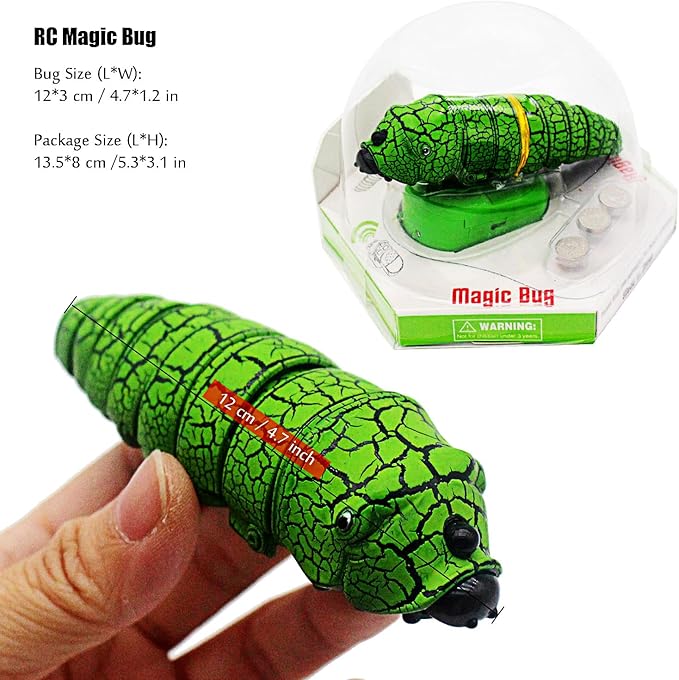 Tipmant RC Bug Remote Control Worm Realistic Caterpillar Inchworm Electronic Animal Toys Fake Insect Car Vehicle Kids Birthday Gifts (Green)