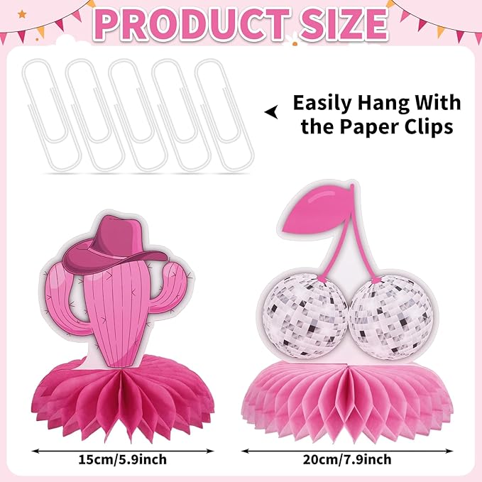12 PCS Cowgirl Birthday Party Decorations Disco Cowgirl Bachelorette Party Decorations Let's Go Girls Honeycomb Centerpiece Table Decorations for Last Rodeo Bachelorette Western Party Supplies