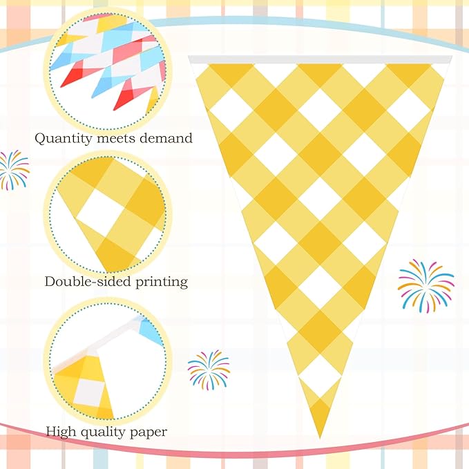 Pasimy 5 Pcs County Fair Party Decorations County Fair Hanging Pennant Banner Red Yellow Blue Checkered Triangle Flag Pennant Farm Theme Bunting Banner Garland for Birthday Party Supplies