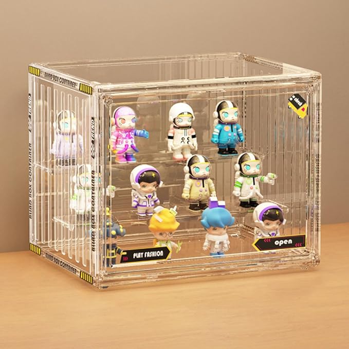 Large Acrylic Display Case Stand for Figures Unique Design 4 Tier Display Box for Collectibles Stackable Dustproof Clear Display Stand for Pop Mart Action Figures