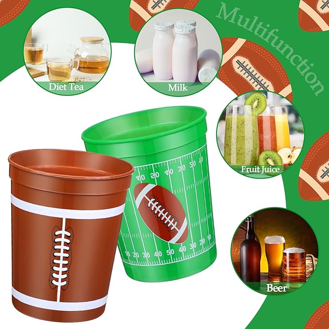 Norme 48 Pcs Football Cups Bulk Plastic 16 oz Reusable Cups Football Themed Birthday Party Supplies Decoration Party Sports Drinking Trumbers for Birthday Senior Night Dinnerware Team Event