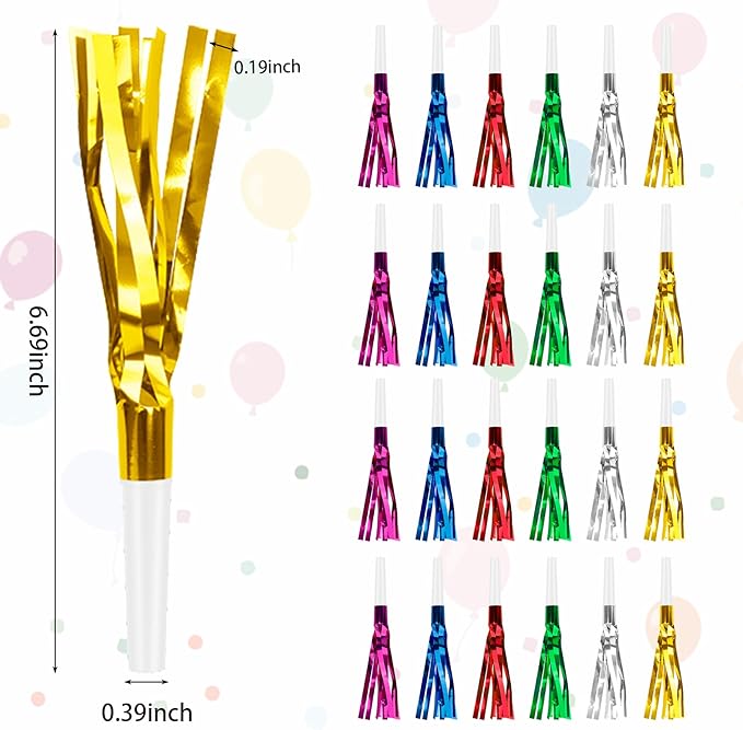 Colorful New Years Noise Makers 24 PCS NYE Party Blowers Blowouts New Years Eve Games Favors Supplies Birthday Pep Rally for Adult Prank Graduation Sporting Events Horns Noisemakers Accessories