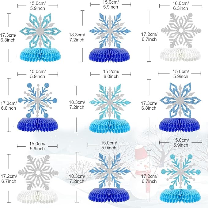 9Pcs Winter Wonderland Decorations 3D Snowflake Honeycomb Table Centerpieces for Frozen Winter Blue White Theme Christmas Baby Shower Birthday Party Supplies (Snowflake)