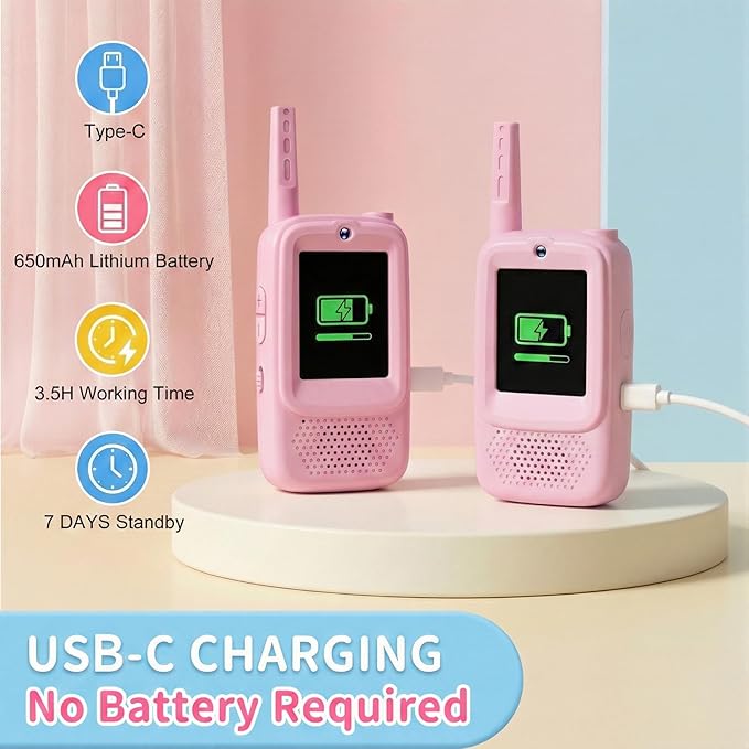 Video Walkie Talkies for Kids, 2 Pack Rechargeable Long Range Walkie-Talkie with HD Camera, Birthday Gift Toys for Girls Boys Ages 3-12 Indoor Outdoor Toys for Family Games, Camping, Hiking, Pink