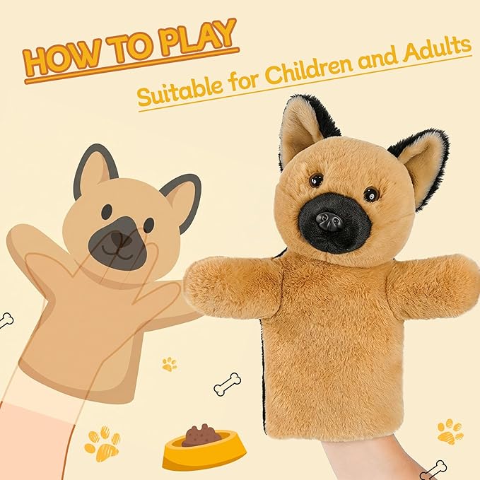 Dog Hand Puppet Plush Toy for Kids Toddlers Educational Animal Puppet for Storytelling Pretend Play Birthday German Shepherd