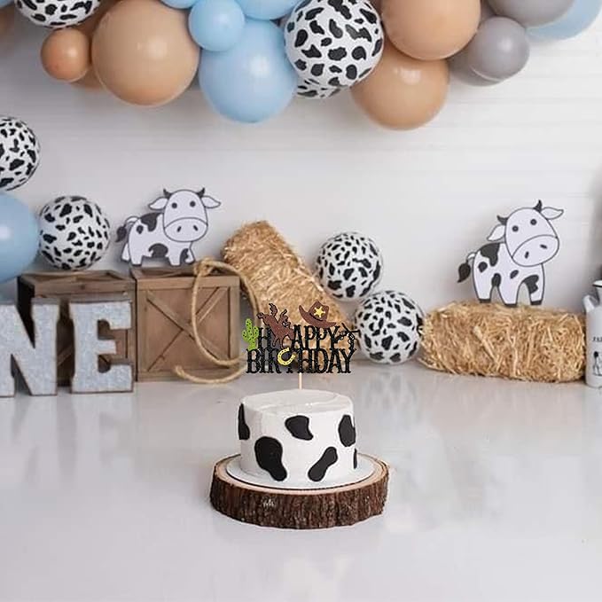 1 PCS Cowboy Happy Birthday Cake Topper Glitter Hat Horseshoe Cactus Gun Cake Pick for Western Theme Baby Shower Kids Birthday Party Cake Decorations