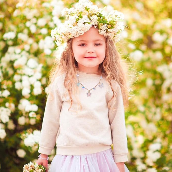 PinkSheep Toddler Jewelry Kids Necklace Choker and Bracelet 3 Pack 9pcs, Little Girls Jewelry In Box, Flower Girl Gift Kids Girls Accessories